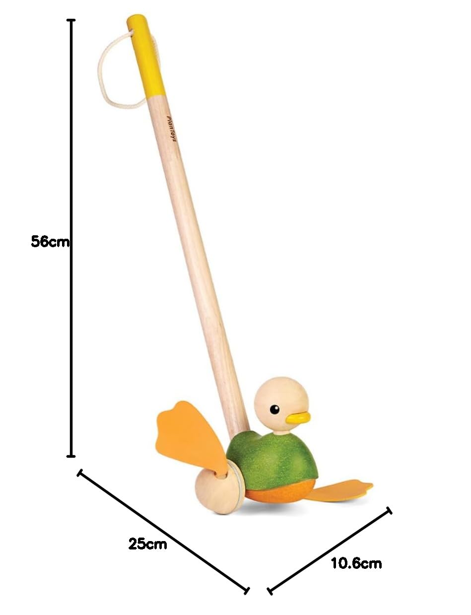 PlanToys Juguete de Empuje Patito - Juguete de Arrastre de Madera para Bebés 1 Año - Juguete para Empujar de Madera con Sonido de Flip-Flop