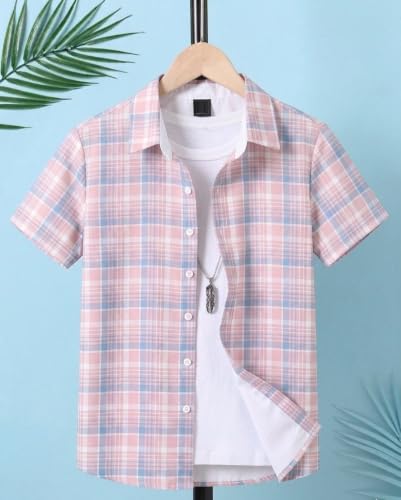Image of TAGAS Boys Checkered Shirt | Kids Plaid Casual Shirts | Short Sleeve Regular wear Clothes for Boys | Stylish Summer, Party, Holiday, Beach
