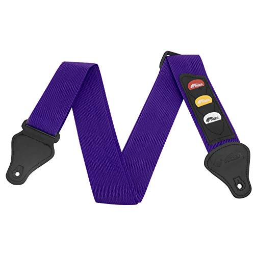 TIGER STP4-PU Guitar Strap with Plectrum Holders - Purple