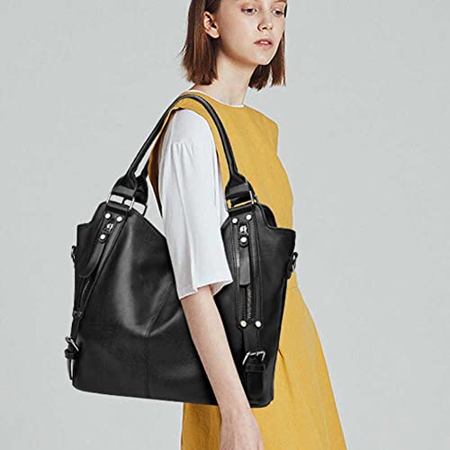 Womens Large-Capacity One-Shoulder Messenger Handbag Fashion Oily Leather Tote Bag with Adjustable Shoulder Strap Brown,Black2