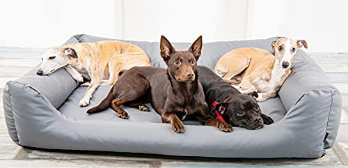 4L Textil Mario Wasserfestes Hundebett Aus Kunstleder - Hundekorb für Große und Mittelgroße Hunde - XXL Hundesofa Wasserfest (120x90 cm, Grau)