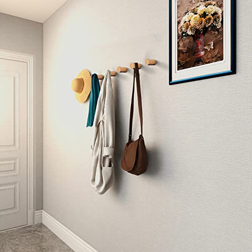Bsdonte Wood Wall Hooks 6 Pack, Natural Wooden Coat Hooks Wall Mounted, Handmade Rustic Hat Hooks Heavy Duty Entryway Wall Hangers For Hanging Towels, Clothes, Bags (Beech Wood) #TOP1