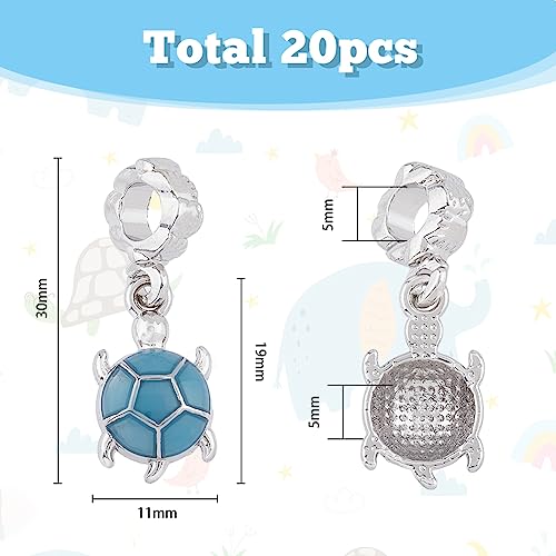 DICOSMETIC 20Pcs Zirconia Turtle Charms Blue Sea Turtle Dangle Charms 3D Animal Charms with European Bead Hanger Platinum Alloy Charms for DIY Crafts Jewelry Making Hole: 5mm - Image 2