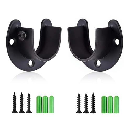 Rise Age Stainless Steel Closet Rod Brackets, 1 Inch Diameter Support 2 Pcs, Heavy Duty Curtain Rod Holder, Black End Support With Screws