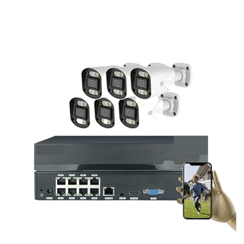 De Cámaras Seguridad CCTV PoE 5 MP, Kit Videovigilancia For El Hogar, NVR 4 Canales, Audio, Cámara IP For Exteriores(6CH 6 Bullet Camera)