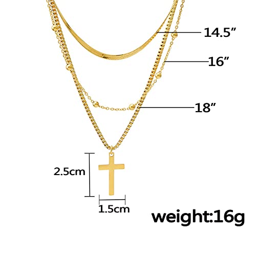 Cross Necklace For Women Girls,14K/18K Gold Plated Choker Dainty Layered Herringbone Necklaces,Simple Cute Coin Snake Chain Necklace Set Sideways Cross Pendant Jewelry Gifts #TOP4