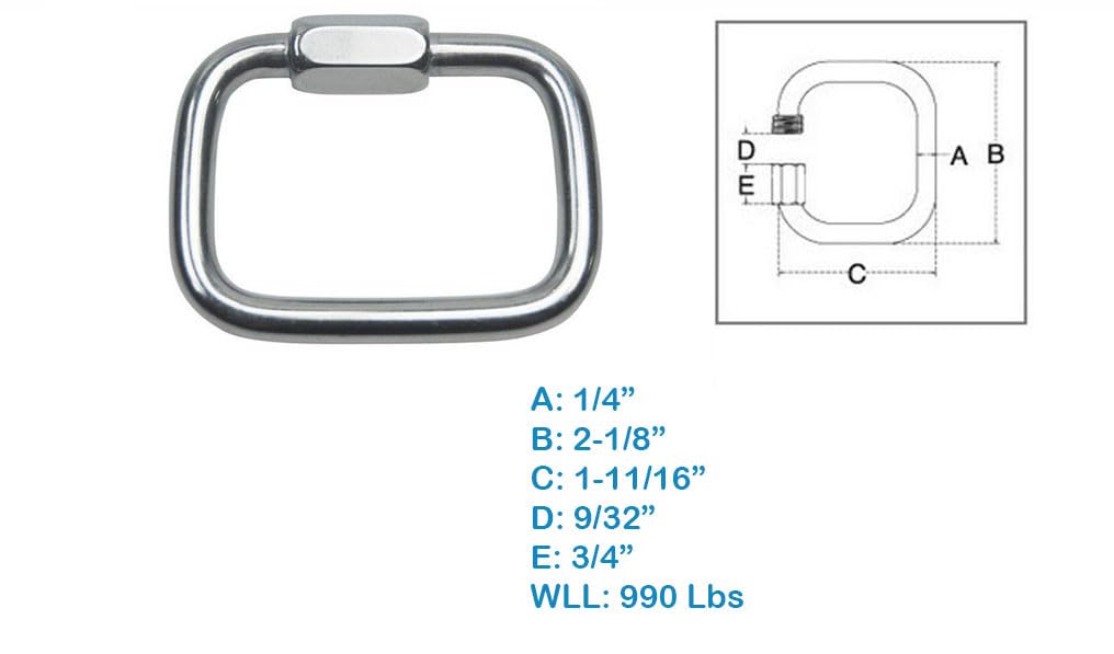 DBMIMPORTERS Stainless Steel T316 Square Quick Link 1/4