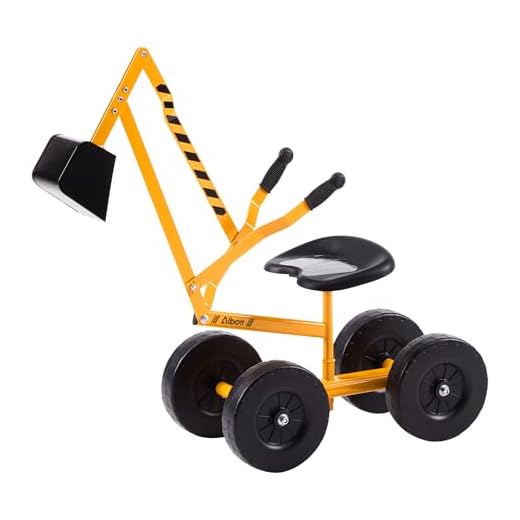 Albott Ride On Excavator Crane with Wheels & 360° Rotation Seat, Outdoor Metal Digger Toy Great for Playing Sand, Dirt and Snow