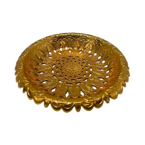 Image of SereneCorner Exquisite Golden Round Serving Tray, Multipurpose and Decorative with Sturdy Built Intricate Design, Home Use, Perfect for Gifting, Weddings, and Festive Celebrations, Gold