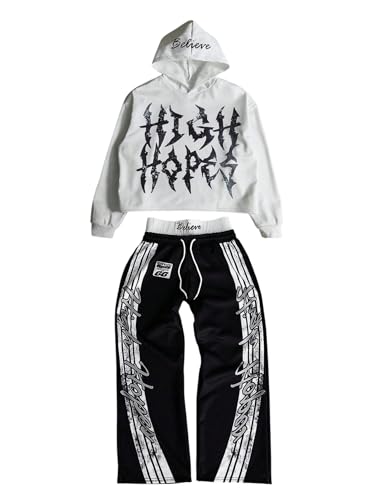 Men's 2 Piece Outfits Letter Graphic Hoodie and Wide Leg Baggy Sweatpants Clothing Set Streetwear