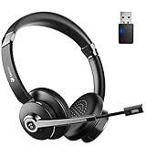 Bluetooth Headset, Upgraded Wireless Headset with Microphone Noise Cancelling & USB Dongle, Office Headset with Mic Mute, On-Ear Headphones 26hrs Talk time for Cell Phone/PC/Skype/Zoom Work Headset