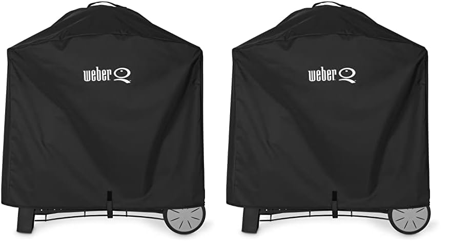 Weber Premium Abdeckhaube für Q2000 Serie mit Rollwagen und Q3000 Serie, atmungsaktiv UV- und wasserbeständig, Schutz vor Wind und Wetter, Grillcover, BBQ-Abdeckung - Schwarz (7184) (Packung mit 2)