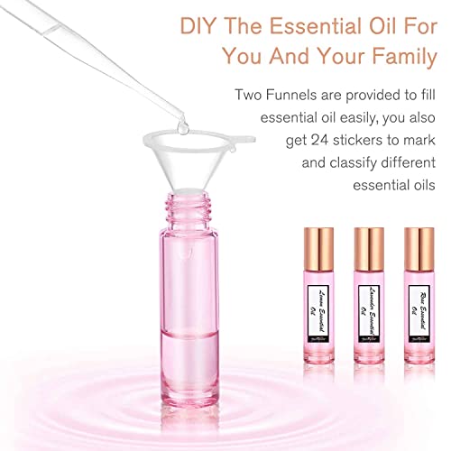 PrettyCare 12 Pack, 10 ml Essential Oil Roller Bottles with Stainless Steel Roller Ball - Refillable Leak-proof Empty Thick Pink Glass Roll on Bottles with Metal Caps for Travel, Perfume by PrettyCare - Image 5