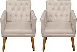 Kit 2 Poltronas Cadeira Decorativa para sala de estar recepção reforçada (Bege)