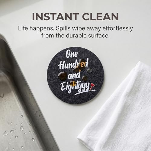 6 Stück Filzuntersetzer Rund, Lustige Darts Geschenke für Männer, Dartfans, Dart Zubehör, Accessoires, Filz Untersetzer für Gläser mit Spruch und Dartscheibe, Glasuntersetzer und Bierdeckel Pappe