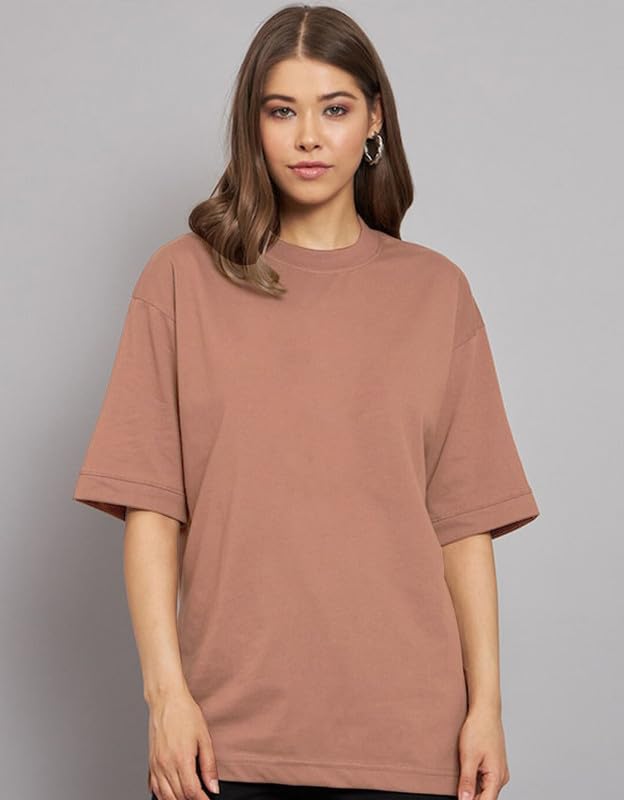 Image of JUNEBERRY Pure Cotton Oversized Fit Drop Shoulder Stylish & Front & Back Graphic Printed Round Neck T-Shirt Combo for Women (Pack of 2)