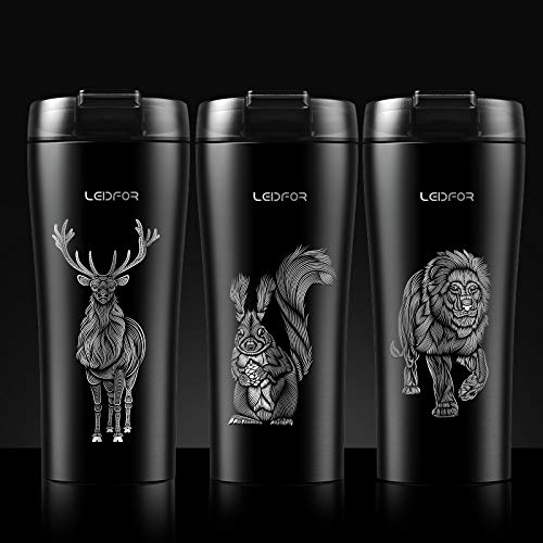 Leidfor Coffee Mug, Vacuum Insulated Travel Tumbler With Spill Proof Lid, Stainless Steel Thermal Cup16 Oz Black Lion #TOP7