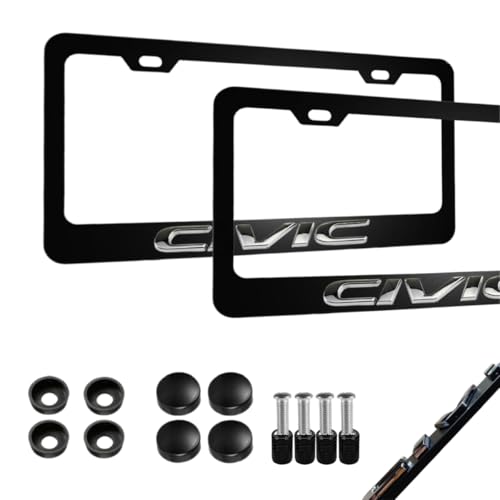 2PCS Black License Plate Frames Compatible with Civic Aluminum Alloy Car License Plate Holders License Plate Bracket Holder Cover (Silver)