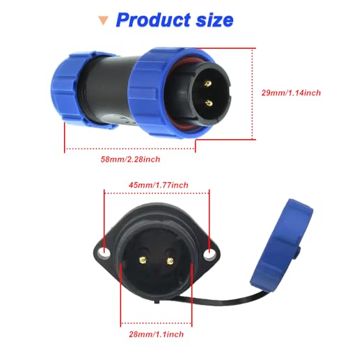 Xiatiaosann SP21 2Pin Panel Mount 21mm Stecker, Wasserdichtes IP68 Rundkabel 12V 30A Stecker Buchse für BLUETTI DC Ausgang (4 Pack, Stecker männlich & Buchse weiblich)