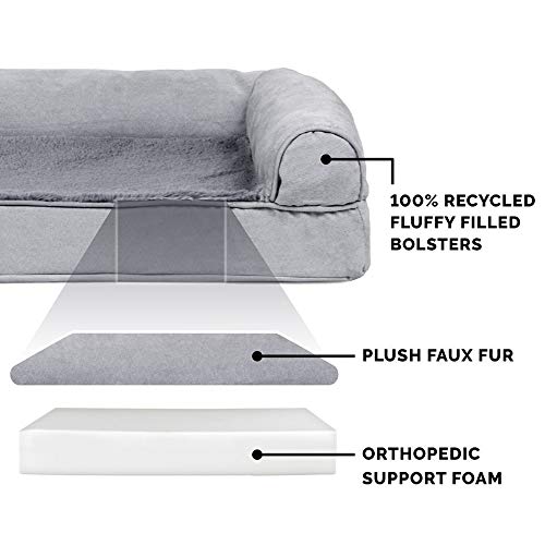 Image of Furhaven Orthopedic Dog Bed for Large Dogs w / Removable Bolsters & Washable Cover, For Dogs Up to 125 lbs - Plush & Suede Sofa - Gray, Jumbo Plus /XXL