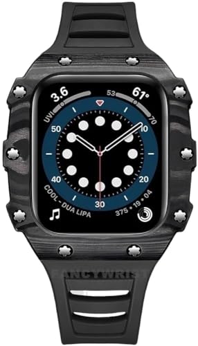 Protéger Apple Watch avec style kit de modification carbone et bracelet caoutchouc