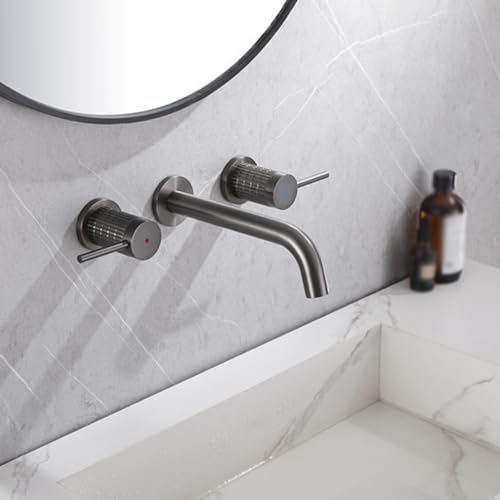 Mitigeur de lavabo mural en laiton or brossé chic 3 trous double commande style haute robinetterie