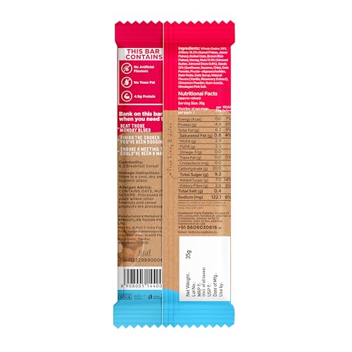 Image of Yogabar Vanilla Almond Breakfast Protein Bar With Oats, Millets, Quinoa & Almond | 10g Protein, 7g Fibre, 10g Whole Grain | 35g