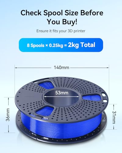 Image of JAYO PLA+ Filament Bundle 1.75mm, 3D Printer Filament Bundle Multicolor, Individually Vacuum Packed, 250g Spool, 8 Pack, 2KG in Total, Black+White+Transparent+Clear(Blue+Red+Orange+Yellow+Purple)