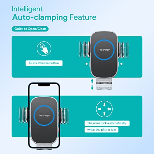 Wireless Car Charger, 15W Auto-Clamping Car Charger Mount, Air Vent Car Charging Holder For Iphone 14/14 Pro/13/13 Pro /12/12 Pro/ 11/11 Pro/Xr/Xs/X/8, Samsung S23/S22/S21(With Qc 3.0 Car Charger) #TOP1
