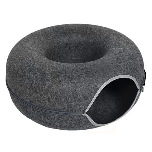 liefoytimn Tunnel nest, Donut nest, Fun Ventilation Peephole, Detachable Zipper cat Bed, Felt Washable, All Season Universal cat Bed Suitable for Cats (Dark Gray, Small)