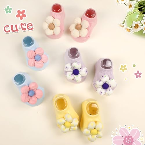 4 Pairs Baby Girl Socks,Flower Non Slip Socks for Newborn Preemie Infant Cute Princess Dress Ankle Sock2