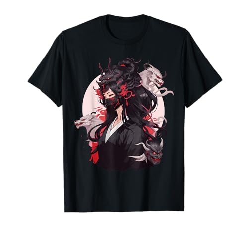 Anime Girl Gothic Waifu Japanese Kawaii Otaku Oni Mask Camiseta