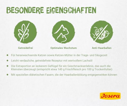 JOSERA Kitten grainfree (1 x 10 kg) | Kitten | Premium Trockenfutter für heranwachsende Katzen sowie Katzen-Mütter in der Säugezeit | Geflügel & Lachsöl | getreidefrei | Katzenfutter | 1er Pack