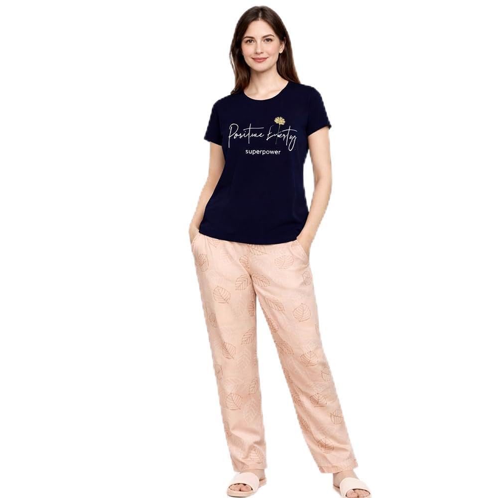 comfort lady Women’s Cotton Night Suit | Round Neck Printed T-Shirt with Pyjama | Relaxed Fit Sleepwear & Loungewear - NSTP3004-picture-45
