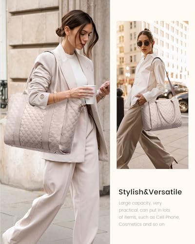 Image of LOVEVOOK Teacher Tote Bag for Women, Quilted Work Tote Nurse Laptop Bag, Large Computer Shoulder Bags with Zipper for Travel