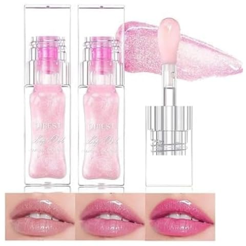 2 Pcs Color Changing Lip Oil,Magic Color Changing Lip Glow Oil With Big Brush,Boss Up Color Changing Lip Oil,Moisturizing and Non-sticky Boss Up Cosmeticsl (Shiny Pink) Cover