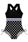  Traje de baño para niños Adolescentes Traje de baño de una Pieza Traje de baño Negro con Traje de baño de Lunares Blancos Niñas para 8-9T