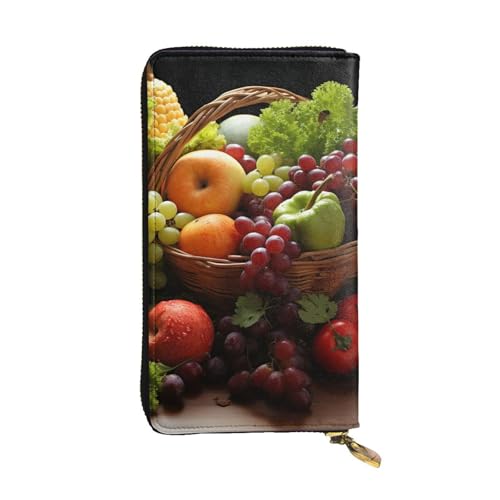 Portefeuille femme grande capacité en cuir à motifs fruits et légumes avec porte-téléphone