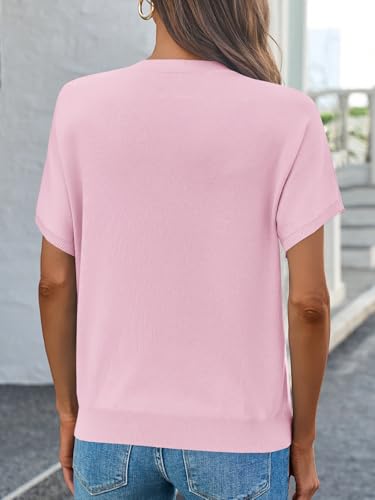 Image of Saodimallsu Women's Short Sleeve Crew Neck Knit Pullover Sweater | Casual Basic, Crew Neck, Loose Knit Pullover, Summer Lightweight