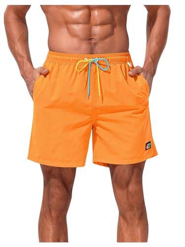 WDIRARA Men's Contrast Stitching Drawstring Waist Beach Pool Board Shorts Solid Quick Dry Swim Trunks