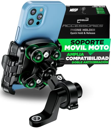 MOGGAM Soporte Movil Moto Antivibración de Aluminio CNC con Liberación Rápida y Rotación 360° para Manillar Espejo Retrovisor y Barras 12–14 mm Compatible con Scooter Bicicleta y Patinete Eléctrico