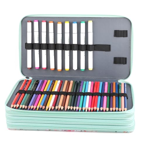 Image of Vomgomfom 300 Slots Marker Case 4-Layer PU Leather, Handle, Grenn Rose