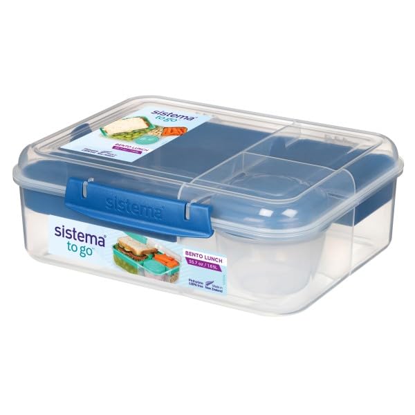 Sistema 4er Pack 21690 Bento Lunchbox To Go, mit Fruit/Joghurt Topf, 1,65 Liter, Farbe - Minze/Blau/Lila
