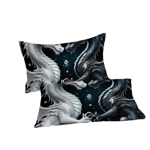 Housse de couette double dragon noir et blanc literie microfibre 3D - 7