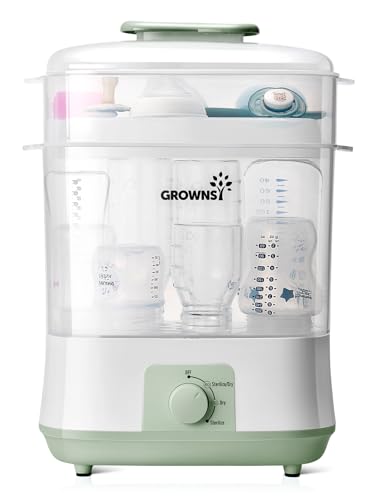 Grownsy Adjustable 4 in 1 Large Bottle Sterilizer and Dryer, 8 Bottles Capacity,Electric Steam Baby Bottle Sterilizer, Sanitizer for Baby Bottles & Pacifiers, Breast Pump Parts Green