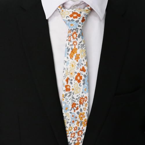 Image of Cotton Floral Ties for Men 2.76 inch Men's Skinny Tie Linen Flower Printed Neck Tie for Wedding Dating Party