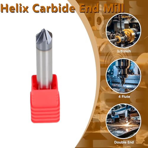 Image of kimllier 3 /8 Inch 4 Flute 90 Degree Double End Helix Carbide End Mill Tialn Coated