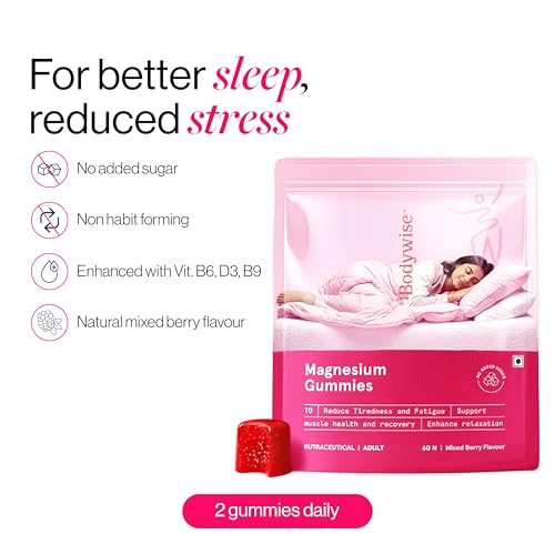 Image of Be Bodywise 5 in 1 Magnesium Glycinate Supplement Gummies For Improved Sleep | 60 Days Pack | 400 mg Magnesium Glycinate with Malate and other Salts Complex | Higher Absorption Relieves Stress, Supports Muscle Recovery & Bone Health | Non Habit Forming