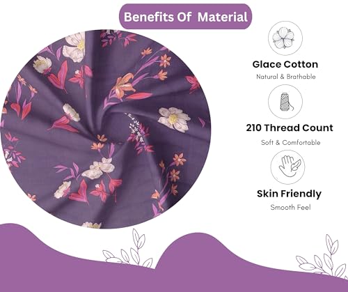 Image of RD TREND Presents Elastic Bedsheets for King Size Bed (78X72X8 Inch),Glace Cotton 210 TC with 2 Pillow Covers(18 X 28 Inch) Color- Purple White Pattern-Floral