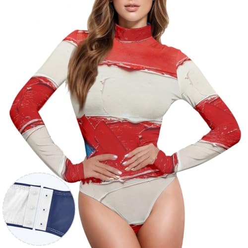 Body de manga larga con bandera de Puerto Rico leotardo para mujer cuello alto 2